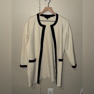 Ann Taylor Petite Ivory Black Trim Knit Jacket Cardigan Size SP